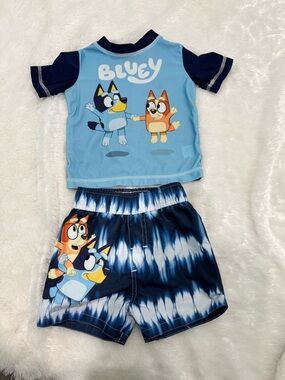 Bluey Boys' Light Blue and Navy Swim Trunks Set - Blue